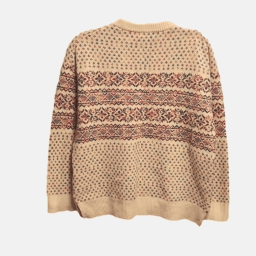 J. Crew cream Fair Isle Crew neck side slits wool oversized sweater sz S - Picture 4 of 10